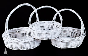 S/3 White Round Willow Baskets
